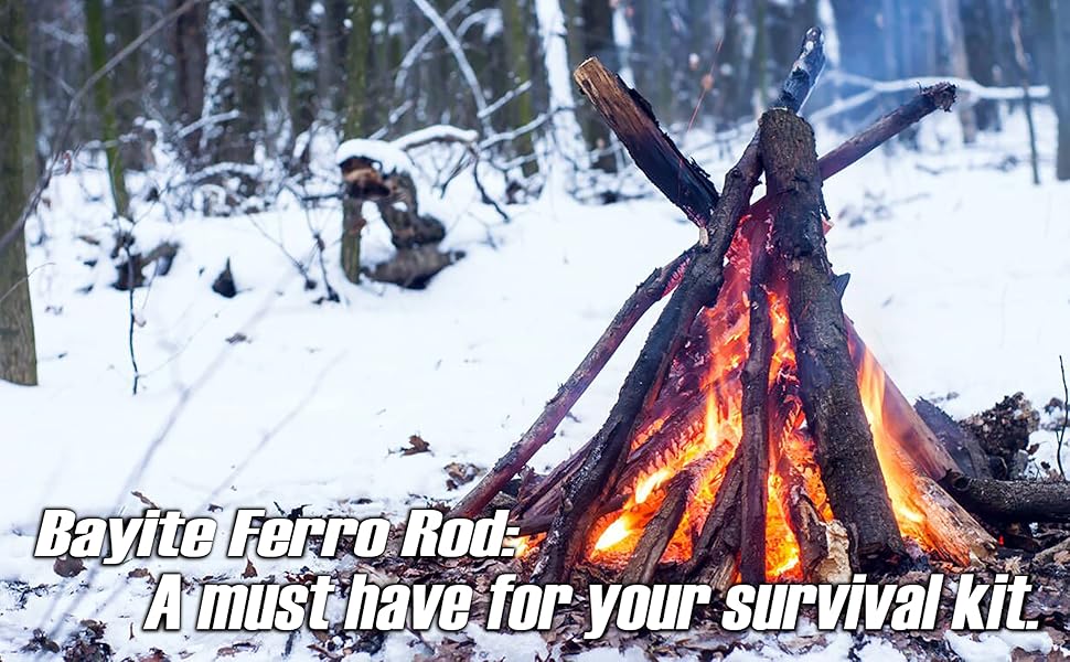 bayite Ferro Rods XL Survival Fire Starter Drilled Flint Steel Ferrocerium Rod Wick Hemp Cord