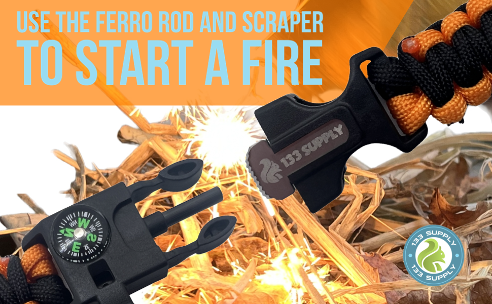  hiking fire starter and equipment spray mre meals knife edc military hunting Paracord bracelet kit